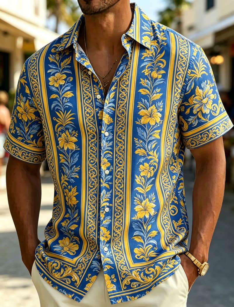 Resort Shirt Floral - Мужская рубашка с коротким рукавом, воротником-лацканом,